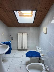 a bathroom with a toilet and a sink and a skylight at La Casa dei Pini in Porto San Giorgio