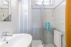 a bathroom with a sink and a shower at Haus Tarnewitz, Ferienwohnung 04 in Tarnewitz