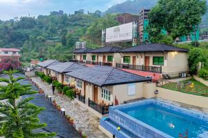 an overhead view of a resort with a swimming pool at The Culture Resort in Pokhara