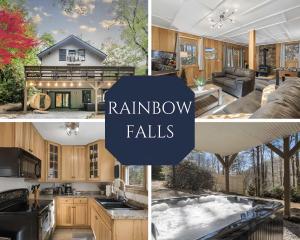 a collage of pictures of a kitchen and a house at Rainbow Falls Cabin - Sauna - Hot Tub - Foosball in Sapphire