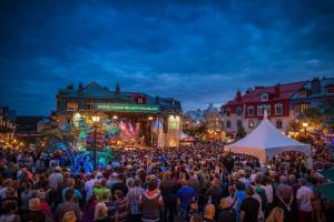 a large crowd of people in a street at night at Chalet HURON 15 Guest EV Car in Labelle