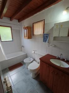 a bathroom with a toilet and a sink and a tub at Cipresales in Villa La Angostura +65 photos