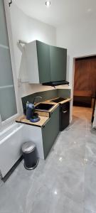 a kitchen with a stove and a sink in it at Apartment in Paris with Jaccuzzi in Paris