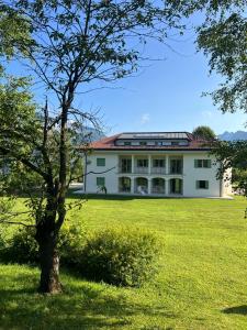 a large white building in a field with a tree at CORTE dei SANTI suite in Lèvego