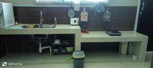 a small kitchen with a sink and a counter at Green Tree Homestay in Miri +4 photos