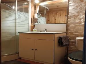 a bathroom with a sink and a shower at Holiday Home in Teilhet near Chateau Rocher in Teilhet