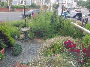 um jardim com flores e plantas numa rua em Brookfield Guesthouse em Cleethorpes