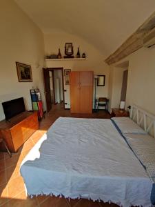 een slaapkamer met een groot wit bed in een kamer bij Dimora Fenni - Appartamento elegante nel cuore di Monte Isola con Wi-Fi e aria condizionata in Monte Isola