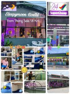 a collage of photos of a woman in a room at Sleepymoon Hostel in Thongsala