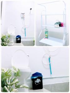 two pictures of a bathroom with a toilet at Sleepymoon Hostel in Thongsala