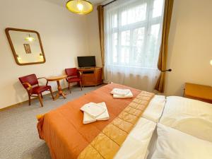Ένα ή περισσότερα κρεβάτια σε δωμάτιο στο Apartmány Aurelius