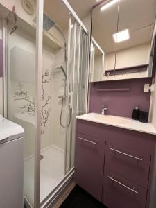 a bathroom with a shower and a sink at Appartement Duplex in Habère-Poche