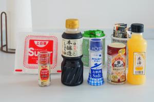 a group of food items on a kitchen counter at つるのこ縁屋 in Nanyo