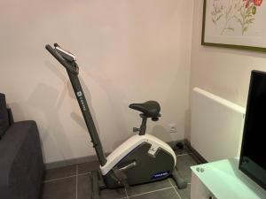 un scooter assis dans un coin d'une pièce dans l'établissement La Maison aux Volets Rouges, à La Ferté-Beauharnais