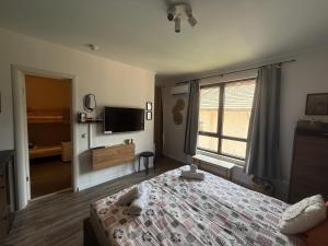 una camera da letto con un letto e una TV a schermo piatto di Luxury Studio2 in Hotel Friends Spa a Bansko