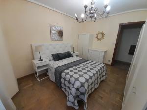 a bedroom with a bed and a chandelier at Apartamentos Maliayo B in Villaviciosa +15 photos