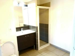 a bathroom with a toilet and a sink and a shower at Le Contemporain - Wifi - Proche centre ville in Lyon +7 photos
