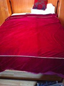 a bed with a red blanket on top of it at 48 Harper Road Beckton Shared in East Ham +8 photos