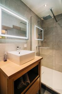 a bathroom with a sink and a shower at Suite Vieille Ville - Calme et Cosy - Parking gratuit in Sélestat