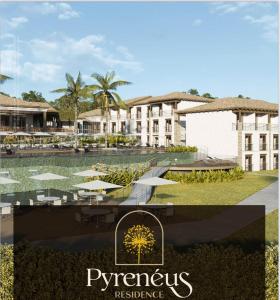 a rendering of a resort with tables and umbrellas at Pyrenéus Residence in Pirenópolis