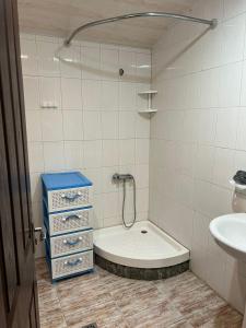 a bathroom with a shower and a sink and a tub at Lavanda CITY in Sevan +7 photos