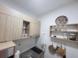 a small kitchen with a sink and a counter at Apartmani Dragulji Krusevac in Kruševac +9 photos