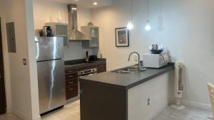 a kitchen with a stainless steel refrigerator and a sink at Knickerbocker 102 in Miami Beach