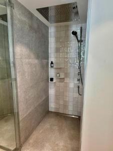 a shower with a glass door in a bathroom at Secret Loft Paris Zénith in Paris +17 photos