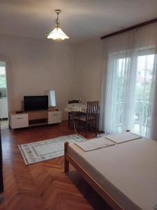 a living room with a bed and a table and a television at Apartments Maki 1 in Tivat