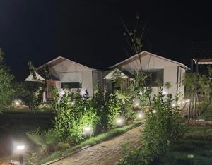 a house with lights in the yard at night at Rocopie farm in Rohtak
