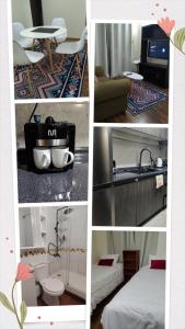 a collage of photos of a hotel room at DEPARTAMENTOS 3 DORMITORIOS, DESAYUNO, ESTACIONAMIENTo in Chillán