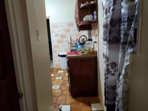 Una cocina con encimera y suelo de baldosas. en Nature's best, en Montego Bay 5 fotos más