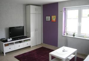 a living room with a tv and a white cabinet at Sonnengruß in Cochem