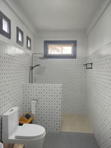 a bathroom with a white toilet and a shower at ARISTA Homestay in Tetebatu