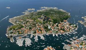 an aerial view of an island in the water at Marstrand in Marstrand