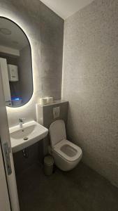a bathroom with a sink and a toilet and a mirror at Bella Vista Pleasure in Baošići +15 photos
