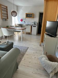 a living room with a kitchen and a dining room at Ferienwohnung 1 Hof Flüh in Klenzau
