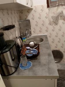 eine Küchentheke mit einer Spüle neben einer Spüle in der Unterkunft Secret garden in Visoko + 29 Fotos