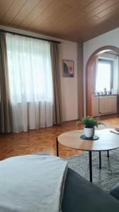 ザンクト・ファイト・アン・デア・グランにあるWohnung im Herzen Kärntensのテーブルとソファのあるリビングルーム