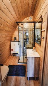 a bathroom with a sink and a shower at Casa da Mata de Fajão in Pampilhosa da Serra