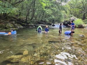 a group of people in the water in a river at Hwacheon Sankkun-uijib Pension in Hwach'ŏn +107 photos