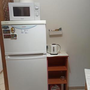 a microwave sitting on top of a refrigerator at Nathally room's Gandía in Gandía