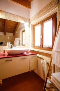 a bathroom with a sink and a mirror at Casa vacanza Simona in Salionze +47 photos