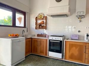 a kitchen with wooden cabinets and white appliances at Ninho da Irene in Vieira de Leiria +13 photos