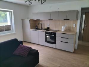 Η κουζίνα ή μικρή κουζίνα στο Ferienwohnung Mescherin 4 +4 φωτογραφίες