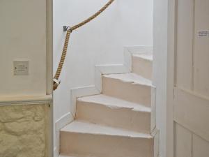 a set of stairs next to a door with a rope at Bridge Cottage in Mitchel Troy