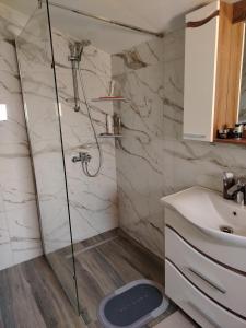 a bathroom with a shower and a sink at Kućica Mačkat in Mačkat +15 photos