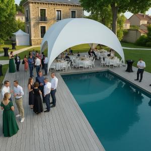 a group of people standing next to a swimming pool at Maison de Maître en Champagne in Vitry-le-François +31 photos