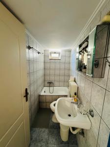 a bathroom with a sink and a toilet and a tub at Polivios Apartment C in Térsa