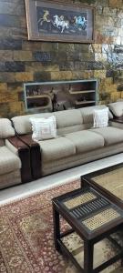 a living room with a couch and a table at Luxury bungalow in Patiāla